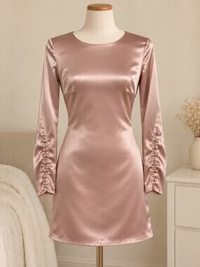 LoveRichie Blush Pink Satin-Look Mini Dress with V-Back Size 0
